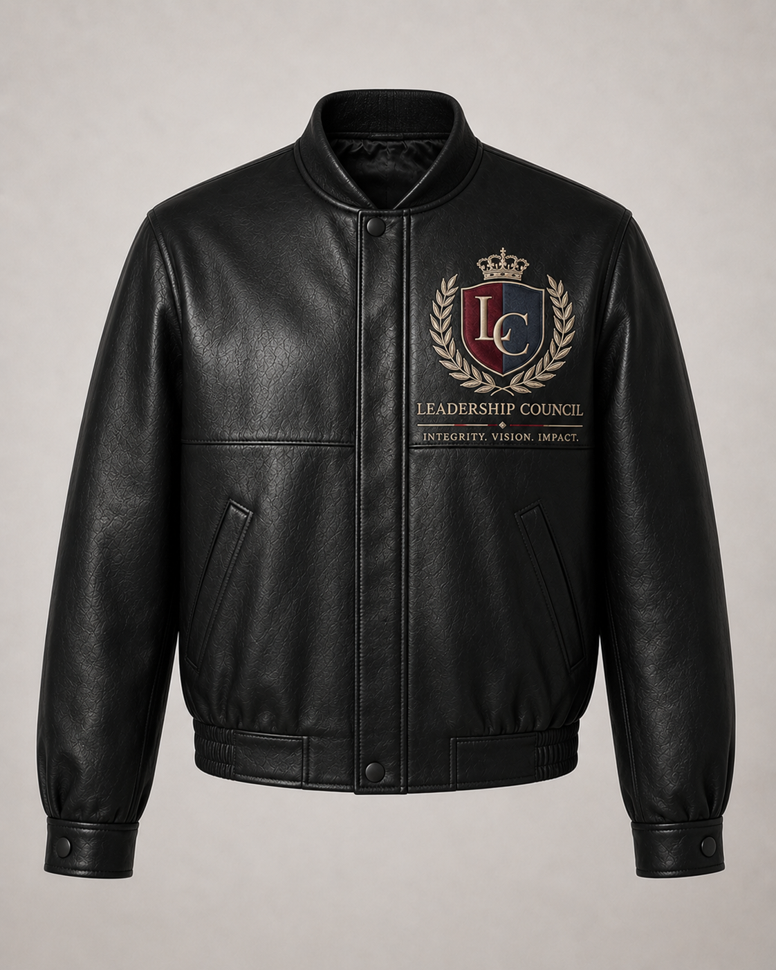 Leadership Council custom jacket — front view with crest