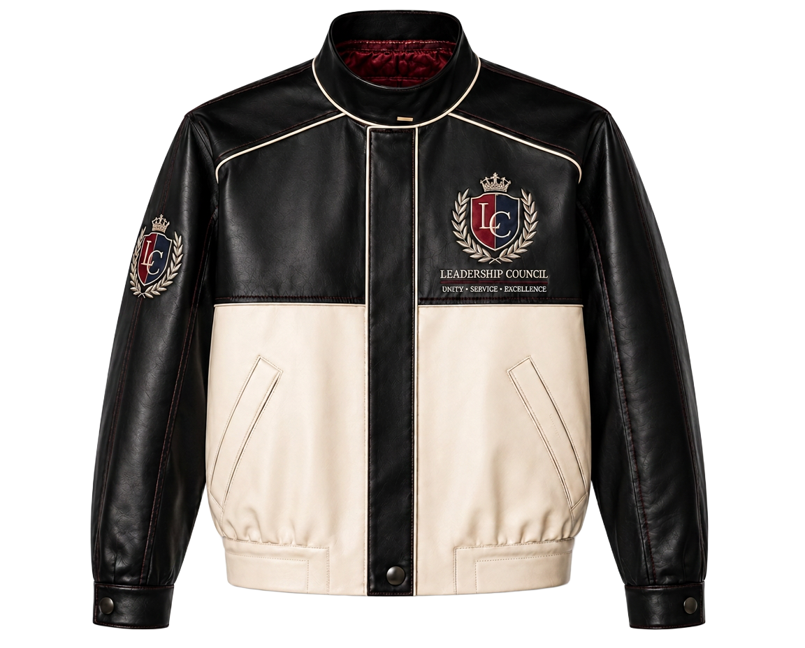 Bell Ivory Leadership Council custom leather jacket with crest